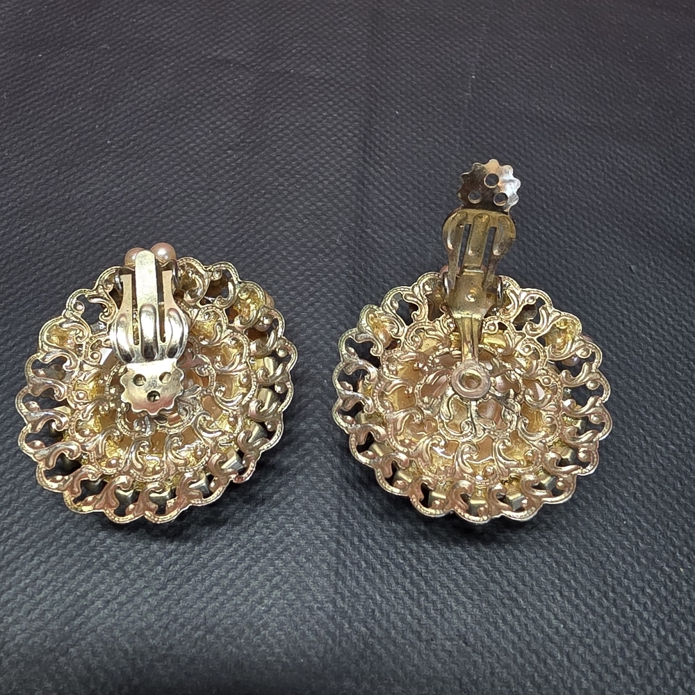Vintage Pink Moonglow Demi Set Necklace & Clip Earrings Gold Tone - Picture 7 of 10